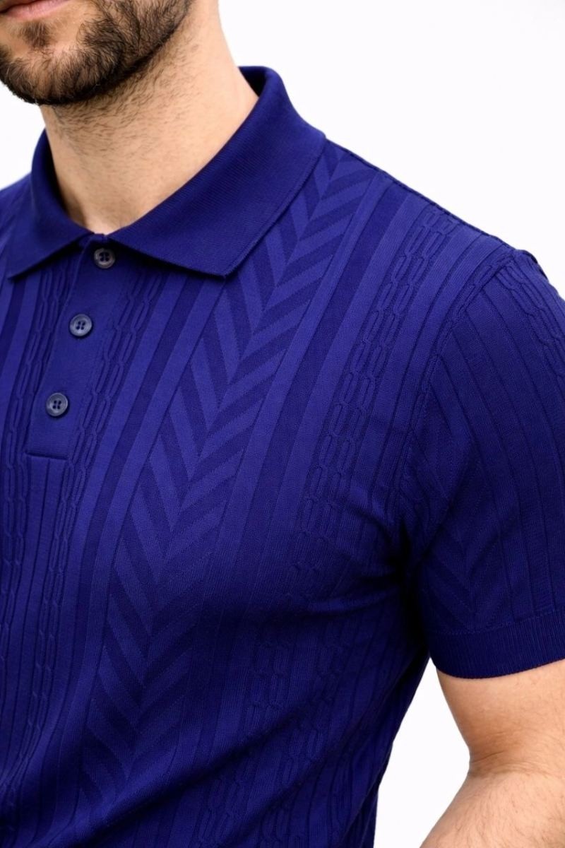 Fantastik Store Erkek Yazlık Triko Tişört Kısa Kol Polo Yaka Düğmeli T-Shirt - Lacivert