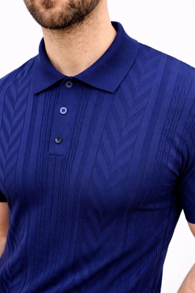 Fantastik Store Erkek Yazlık Triko Tişört Kısa Kol Polo Yaka Düğmeli T-Shirt - Lacivert görsel 4