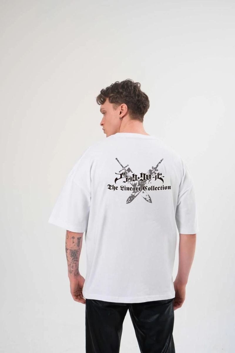 Fantastik Store Erkek Kısa Kol Tişört Bisiklet Yaka Yonca Baskılı Oversize T-Shirt - Beyaz görsel 2