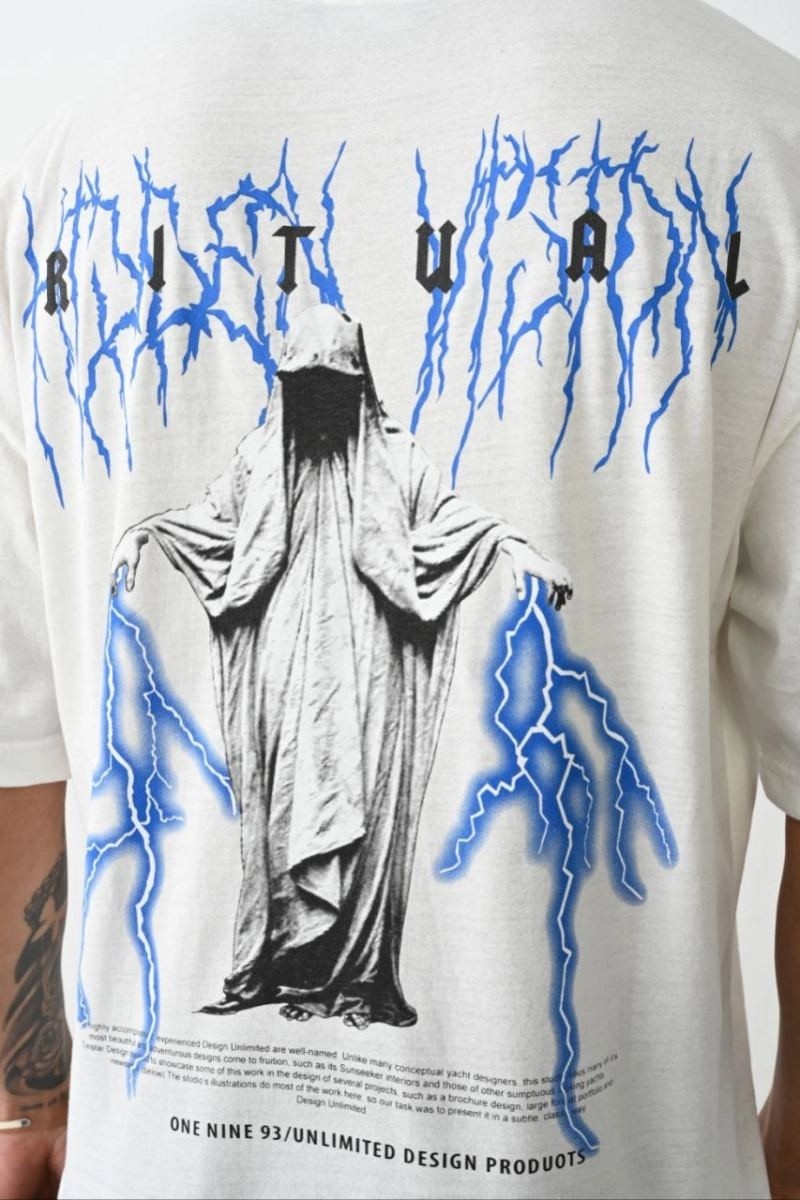 Fantastik Store Erkek Kısa Kol Yazlık Tişört Bisiklet Yaka Baskılı Oversize T-Shirt - Beyaz görsel 4