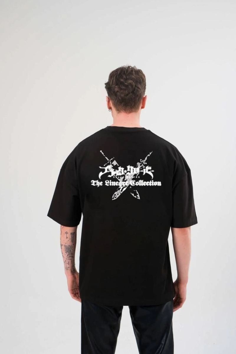 Fantastik Store Erkek Kısa Kol Tişört Bisiklet Yaka Yonca Baskılı Oversize T-Shirt - Siyah görsel 2