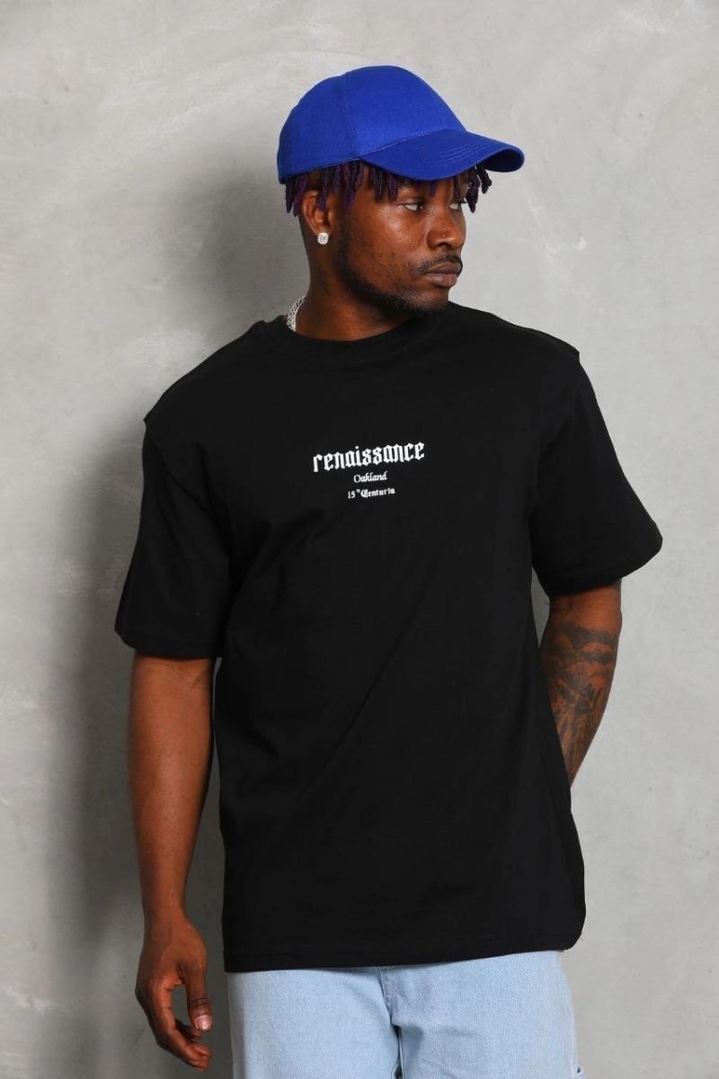 Fantastik Store Erkek Kısa Kol Baskılı Bisiklet Yaka T-Shirt - Siyah