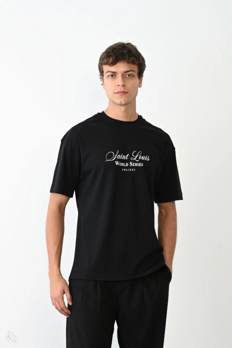 Fantastik Store Erkek Kısa Kol Yazlık Tişört Bisiklet Yaka Baskılı Oversize T-Shirt - Siyah