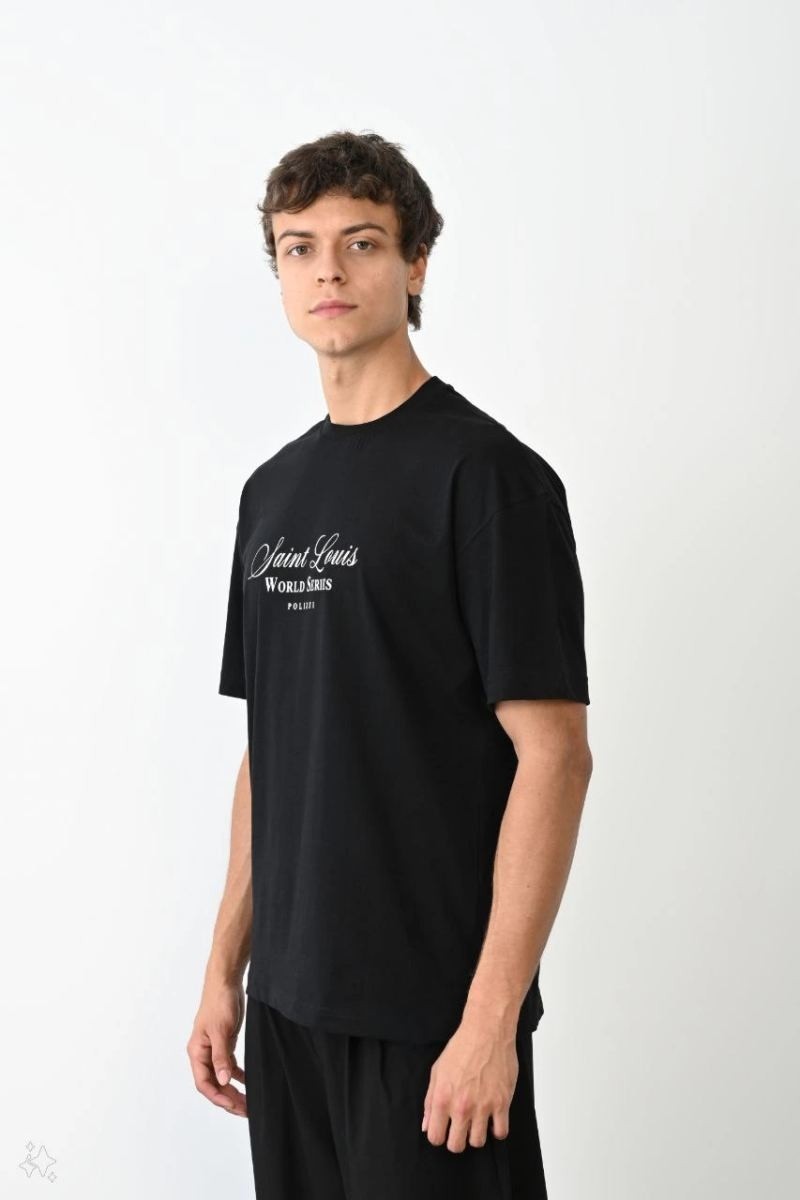 Fantastik Store Erkek Kısa Kol Yazlık Tişört Bisiklet Yaka Baskılı Oversize T-Shirt - Siyah görsel 3