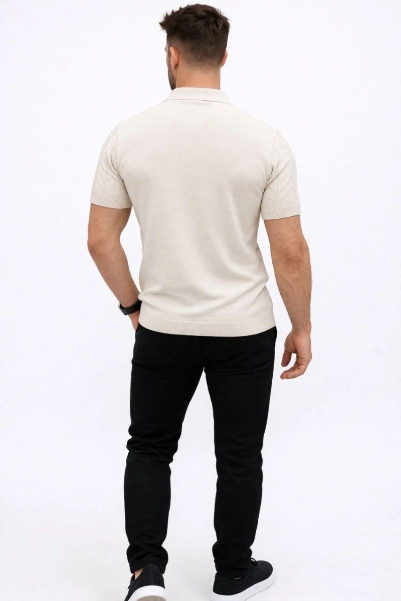 Fantastik Store Erkek Yazlık Triko Tişört Kısa Kol Polo Yaka Düğmeli T-Shirt - Krem görsel 2