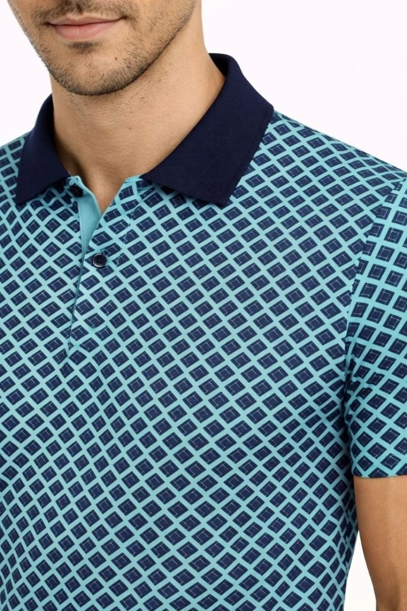 Fantastik Store Erkek Pike Kumaş Polo Yaka Desenli Tişört Kısa Kol Yazlık T-Shirt - Turkuaz görsel 2