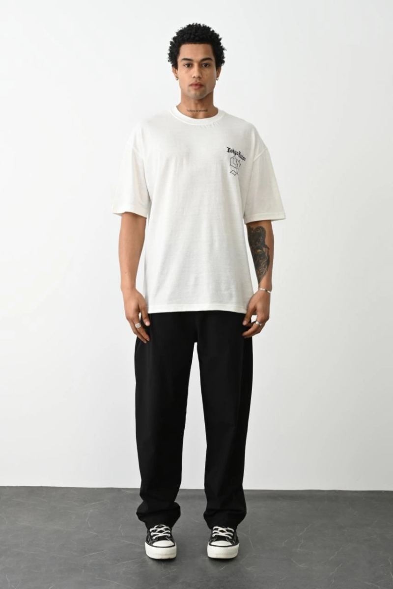 Fantastik Store Erkek Kısa Kol Yazlık Tişört Bisiklet Yaka Baskılı Oversize T-Shirt - Beyaz görsel 3