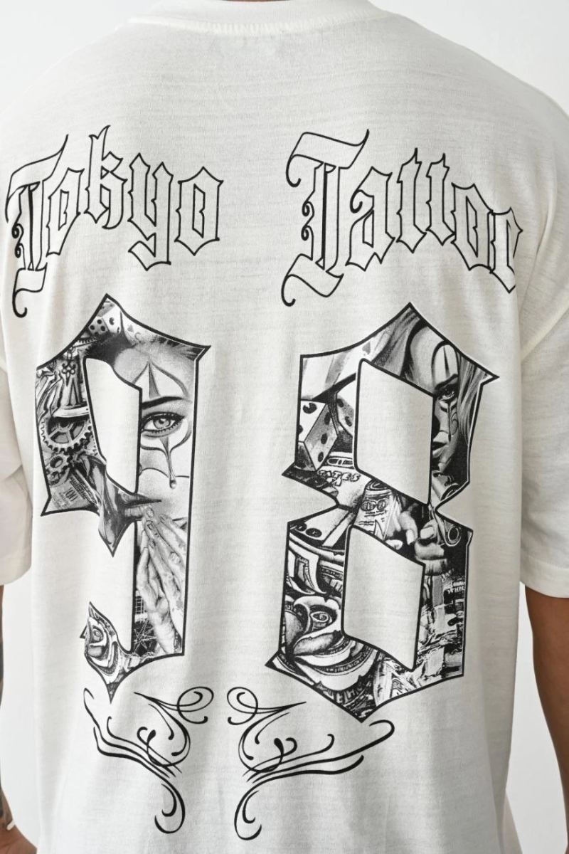Fantastik Store Erkek Kısa Kol Yazlık Tişört Bisiklet Yaka Baskılı Oversize T-Shirt - Beyaz görsel 4