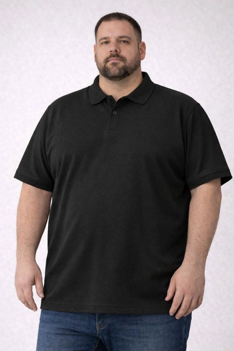 Fantastik Store Erkek Polo Yaka Düğmeli Tişört Pike Kumaş Battal Beden Kısa Kol T-Shirt - Siyah görsel 3