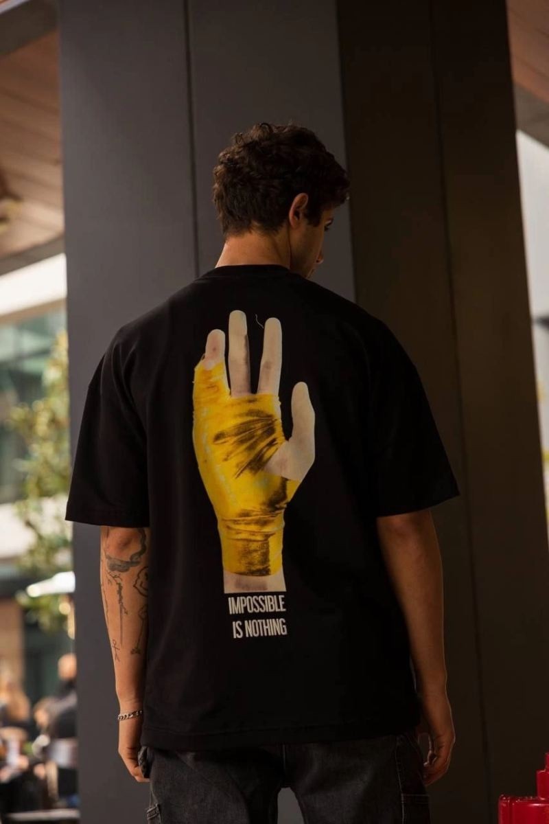 Fantastik Store Erkek Kısa Kol Yazlık Tişört Bisiklet Yaka Baskılı Oversize T-Shirt - Siyah görsel 2