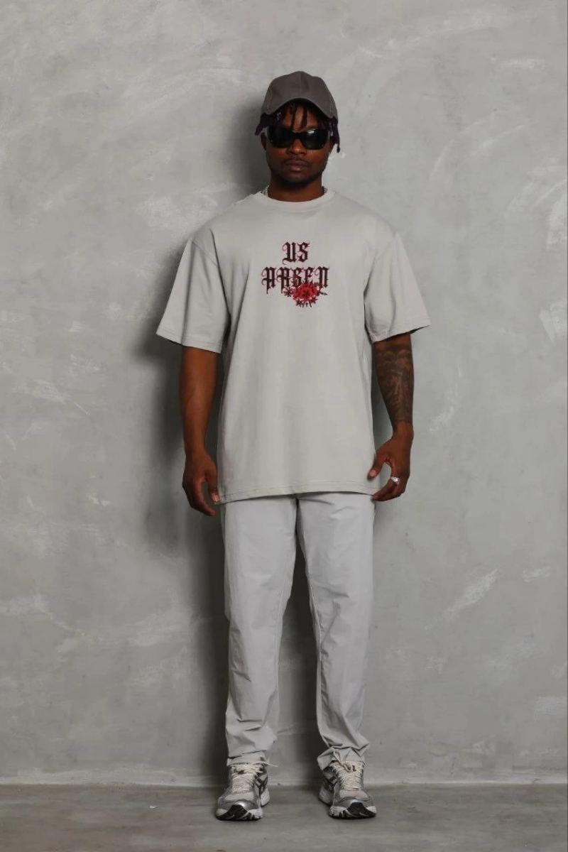 Fantastik Store Erkek Baskılı T-Shirt Kısa Kol Bisiklet Yaka Regular Fit Tişört - Gri görsel 3
