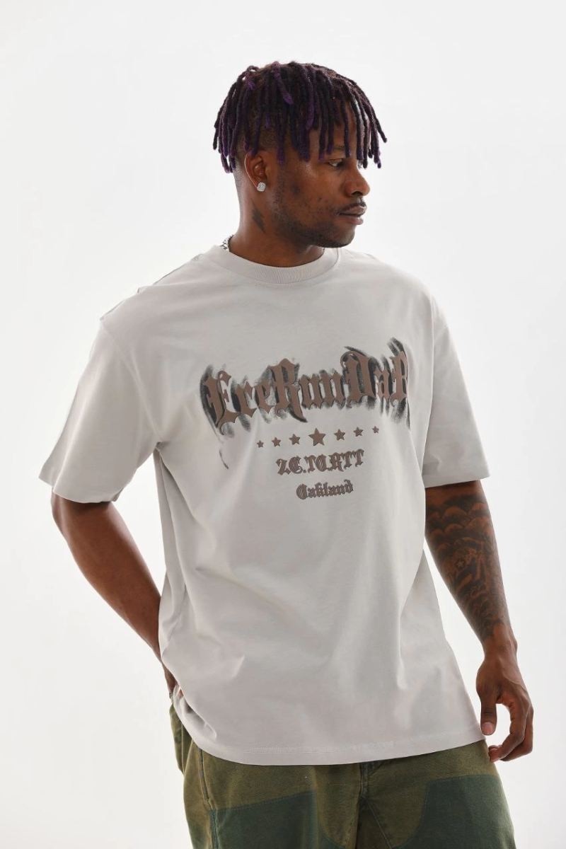 Fantastik Store Erkek Baskılı T-Shirt Kısa Kol Bisiklet Yaka Rahat Kalıp Tişört - Gri görsel 3