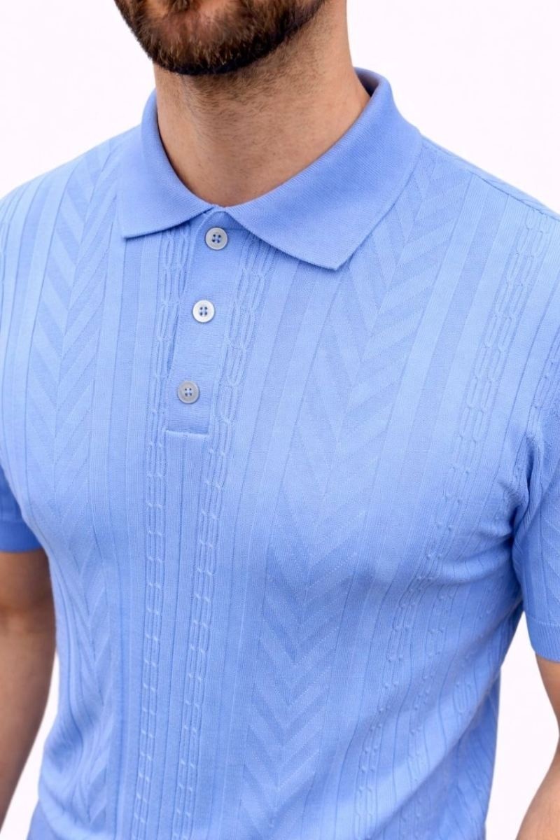 Fantastik Store Erkek Yazlık Triko Tişört Kısa Kol Polo Yaka Düğmeli T-Shirt - Bebek Mavisi