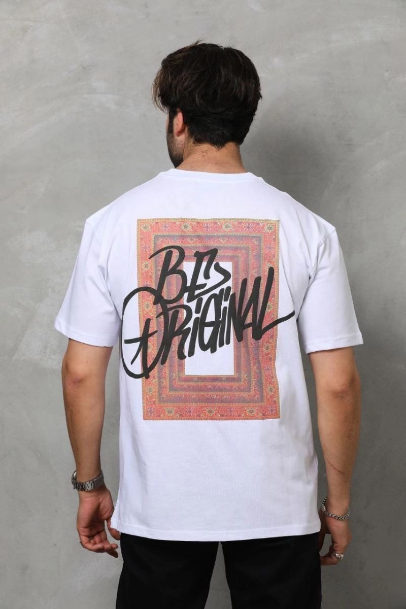 Fantastik Store Erkek Baskılı T-Shirt Kısa Kol Bisiklet Yaka Regular Fit Rahat Kalıp Tişört - Beyaz görsel 3