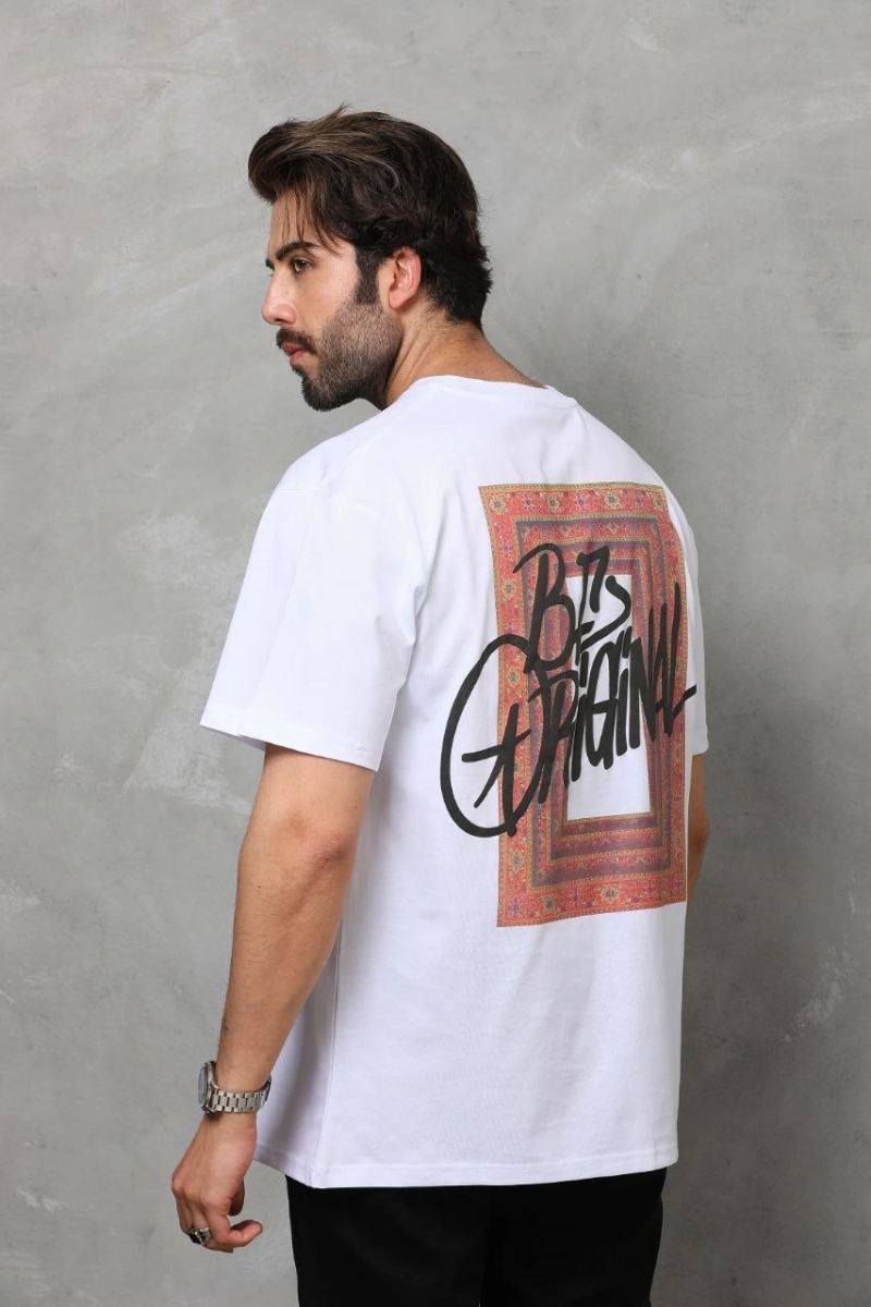 Fantastik Store Erkek Baskılı T-Shirt Kısa Kol Bisiklet Yaka Regular Fit Rahat Kalıp Tişört - Beyaz görsel 5