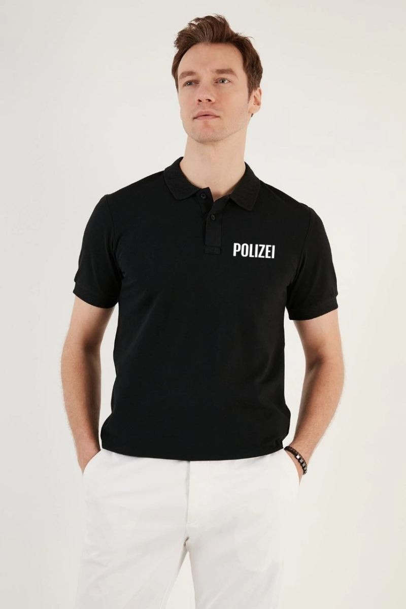 Fantastik Store Erkek Polo Yaka Tişört Düğmeli Pike Baskılı T-Shirt - Siyah görsel 2