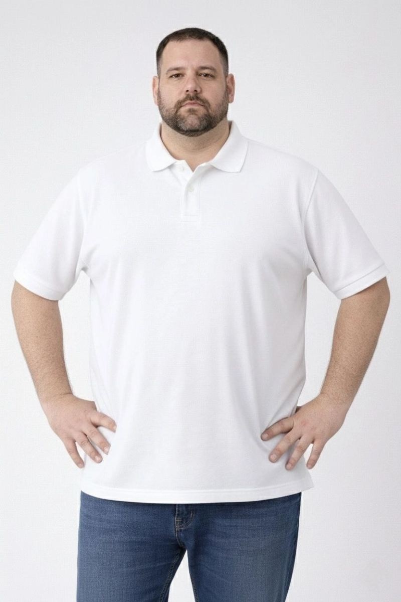 Fantastik Store Erkek Polo Yaka Düğmeli Tişört Pike Kumaş Battal Beden Kısa Kol T-Shirt - Beyaz görsel 4