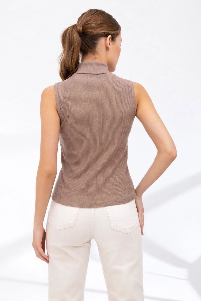 Fantastik Store Kadın Yarım Balıkçı Yaka Fitilli Kaşkorse Atlet Basic Şık Badi - Bej görsel 5