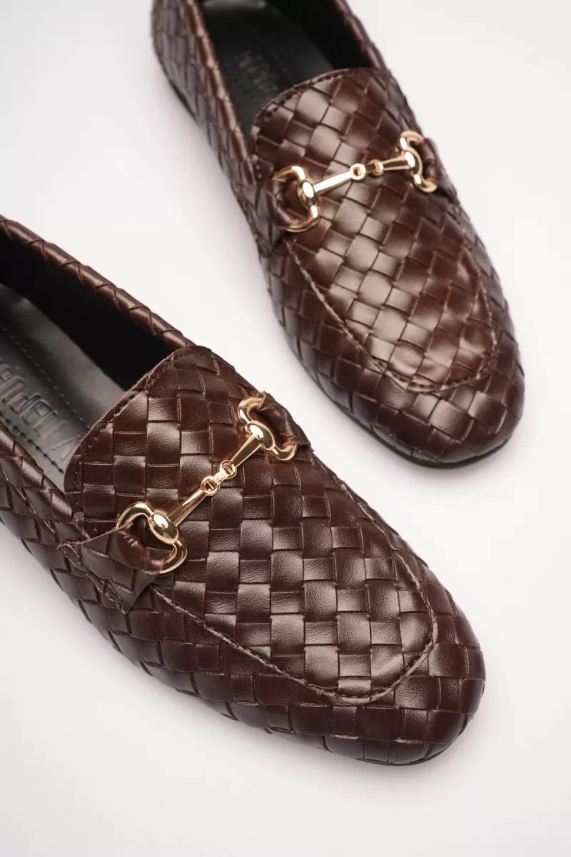 Fantastik Store Kadın Acı Kahve Örgü Desenli Tokalı Günlük Rahat Loafer Ayakkabı TR23MS09C görsel 3
