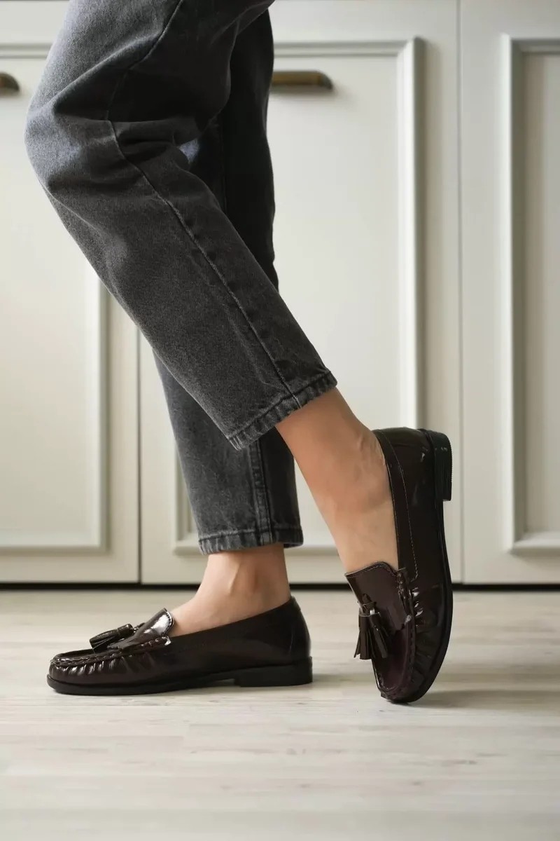 Fantastik Store Acı Kahve Rugan Püsküllü Kadın Loafer Ayakkabı TR88MS01B görsel 3