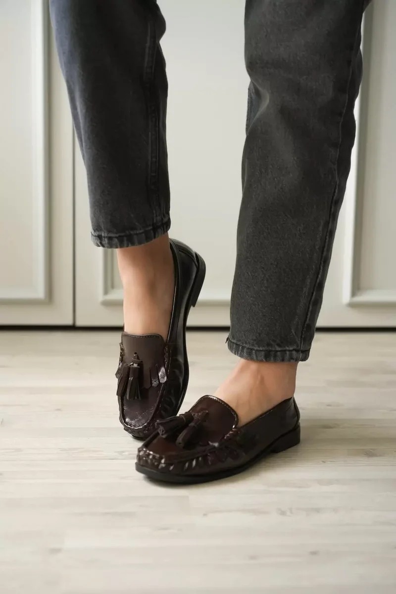 Fantastik Store Acı Kahve Rugan Püsküllü Kadın Loafer Ayakkabı TR88MS01B görsel 5