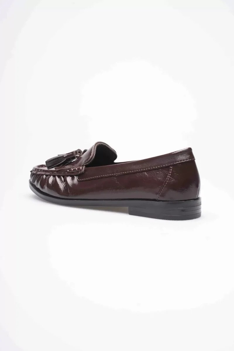 Fantastik Store Acı Kahve Rugan Püsküllü Kadın Loafer Ayakkabı TR88MS01B görsel 7
