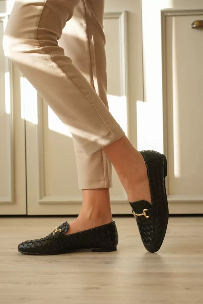 Fantastik Store Kadın Siyah Örgü Desenli Tokalı Günlük Rahat Loafer Ayakkabı TR23MS09A görsel 6
