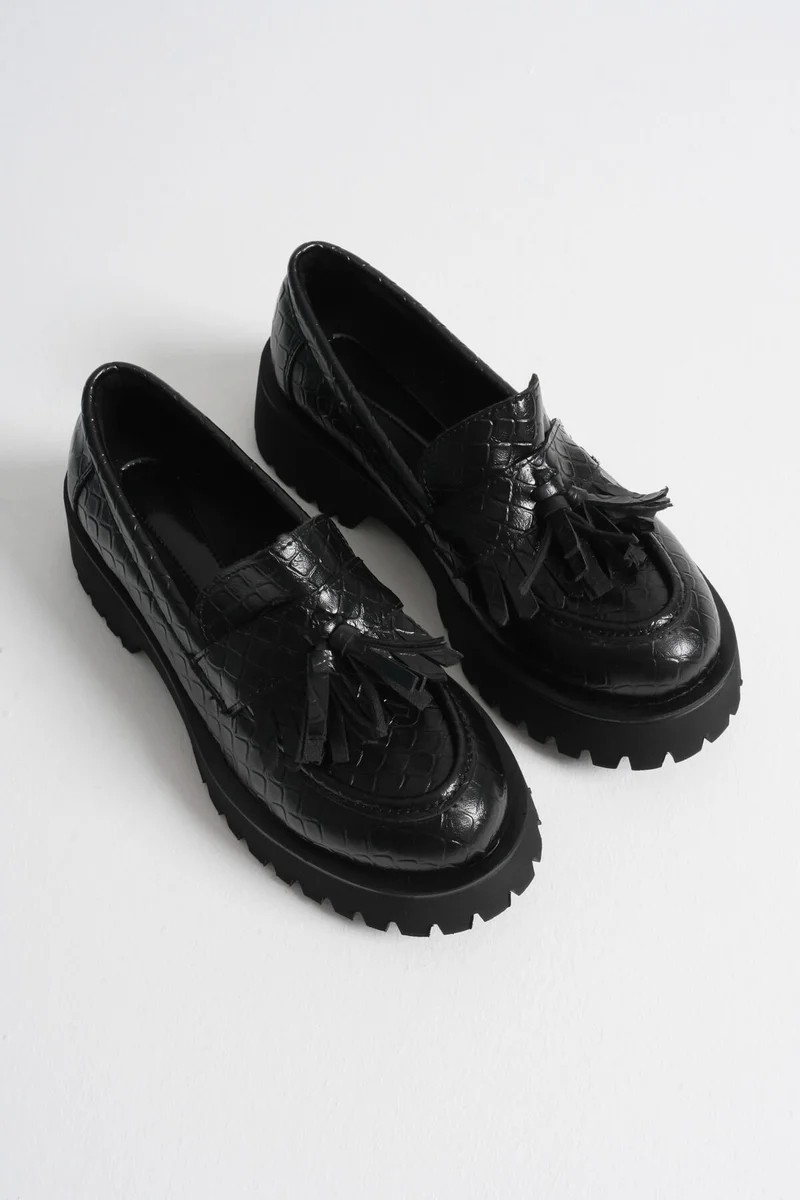 Fantastik Store Kadın Günlük Siyah Kroko Baskılı Loafer Ayakkabı TR10MS03G görsel 2