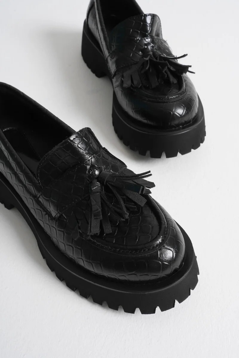 Fantastik Store Kadın Günlük Siyah Kroko Baskılı Loafer Ayakkabı TR10MS03G görsel 4