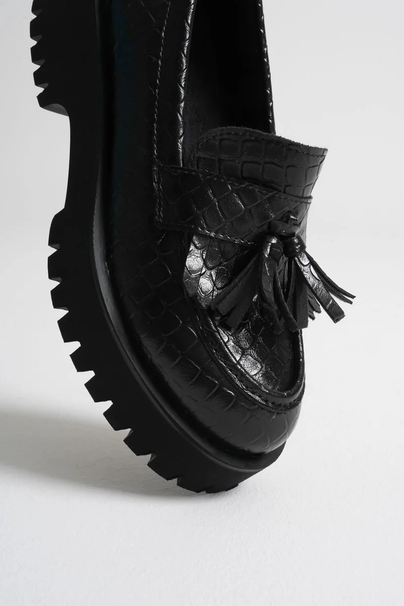 Fantastik Store Kadın Günlük Siyah Kroko Baskılı Loafer Ayakkabı TR10MS03G görsel 6