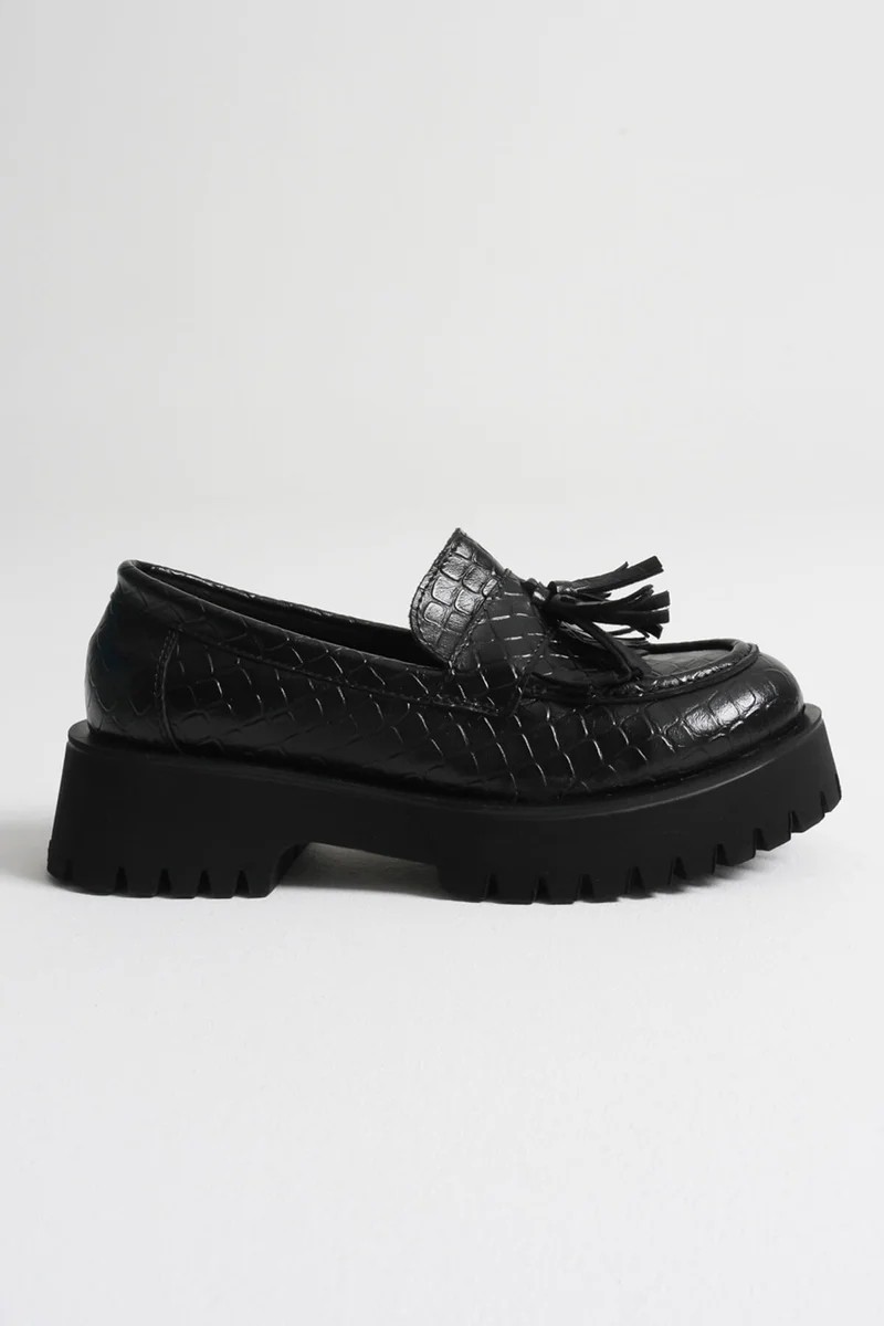 Fantastik Store Kadın Günlük Siyah Kroko Baskılı Loafer Ayakkabı TR10MS03G görsel 7