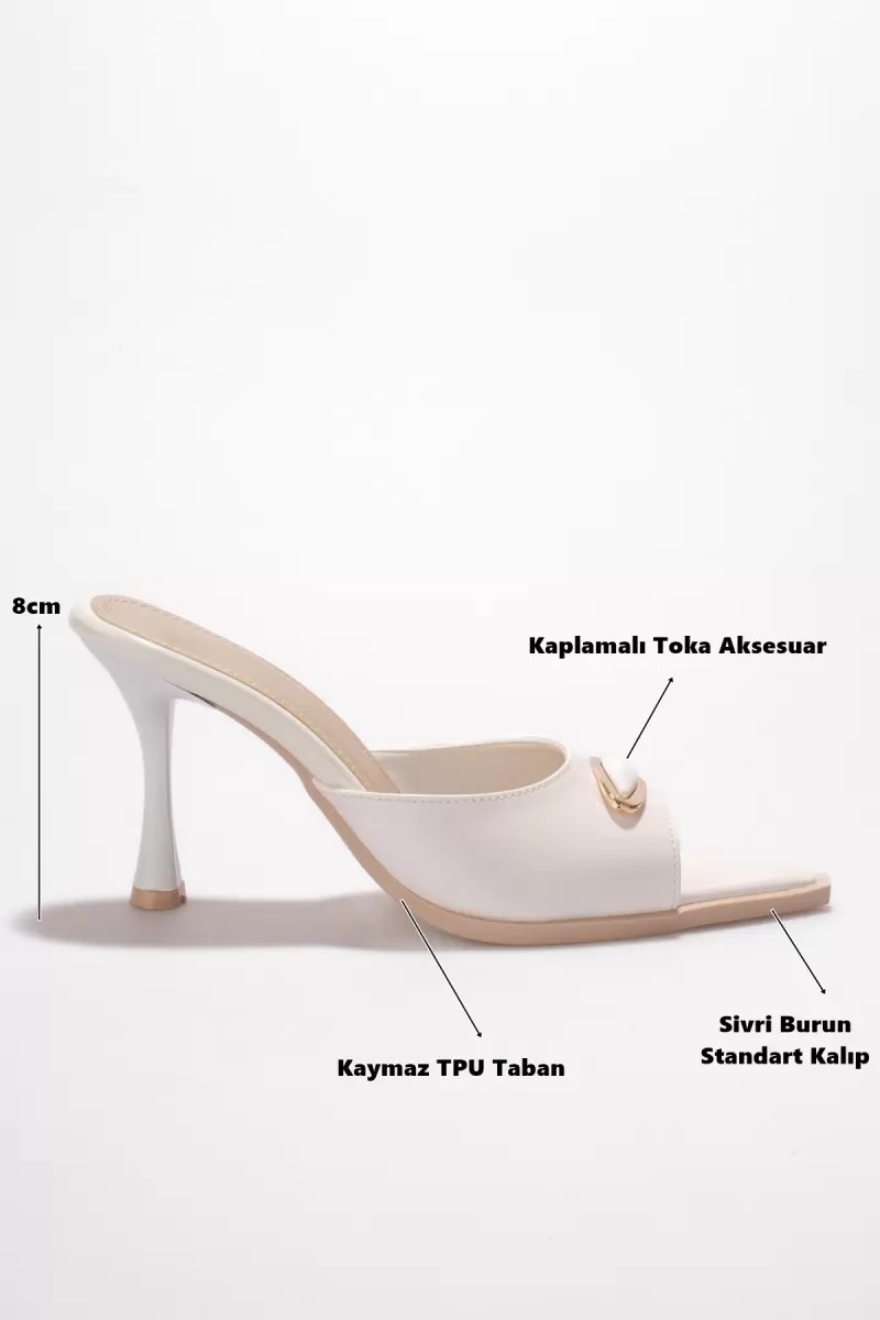 Fantastik Store Kadın Beyaz Rugan Sivri Burun 8cm Ince Topuklu Abiye Terlik TR42MY01B görsel 2