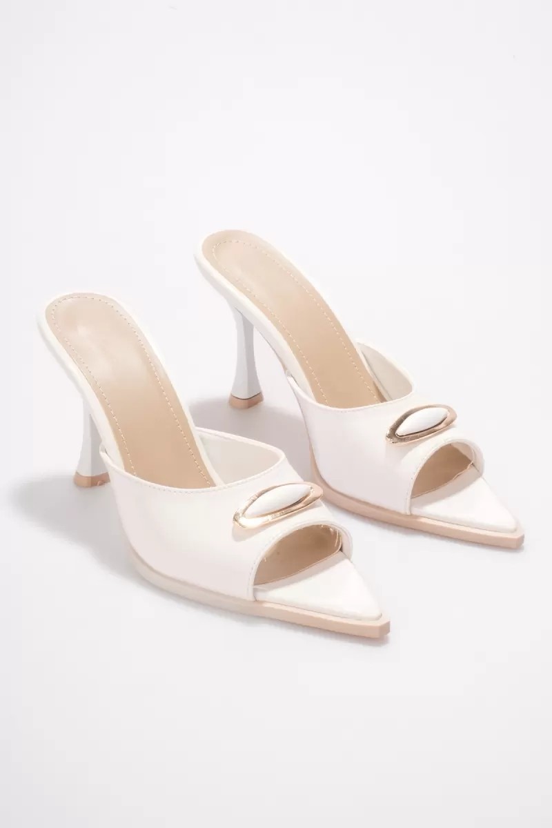 Fantastik Store Kadın Beyaz Rugan Sivri Burun 8cm Ince Topuklu Abiye Terlik TR42MY01B görsel 6