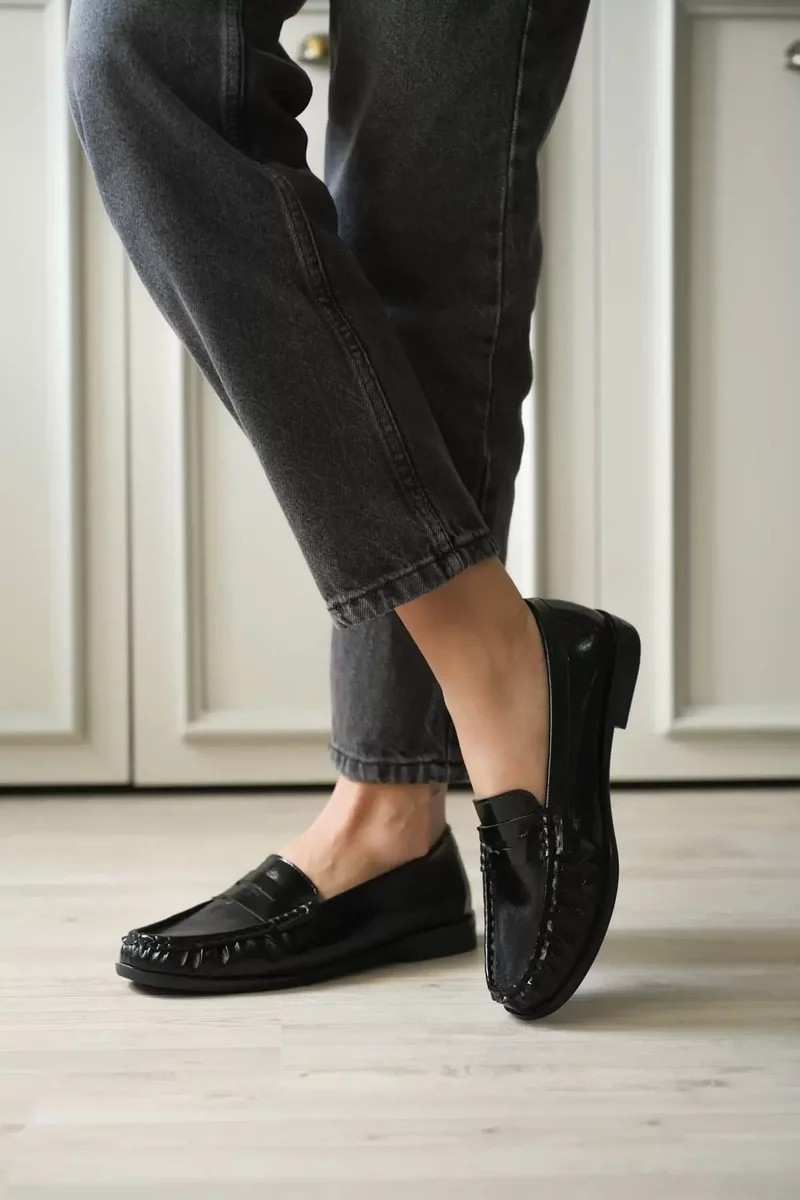 Fantastik Store Siyah Parlak Deri Görünümlü Penny Loafer TR88MS02A