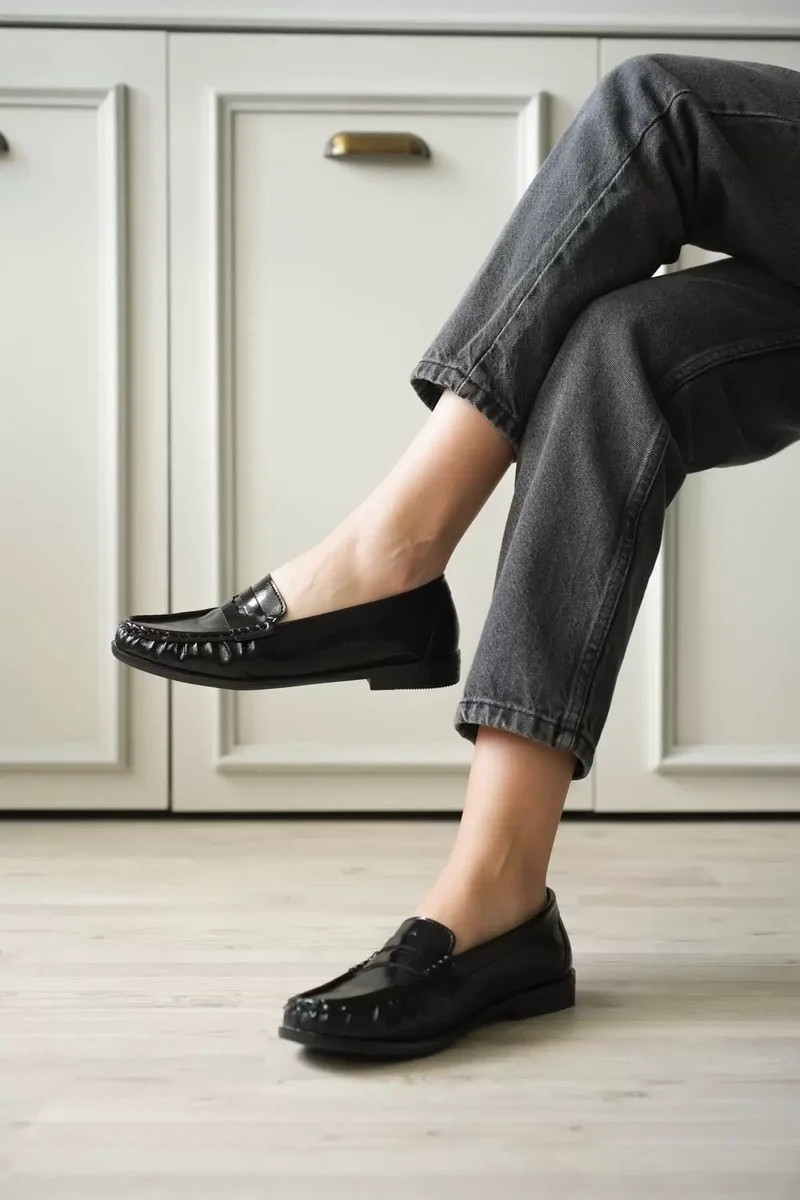 Fantastik Store Siyah Parlak Deri Görünümlü Penny Loafer TR88MS02A görsel 3