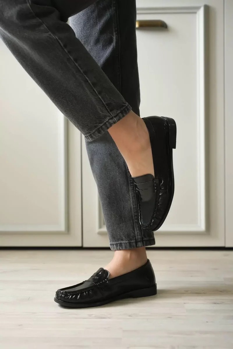 Fantastik Store Siyah Parlak Deri Görünümlü Penny Loafer TR88MS02A görsel 5