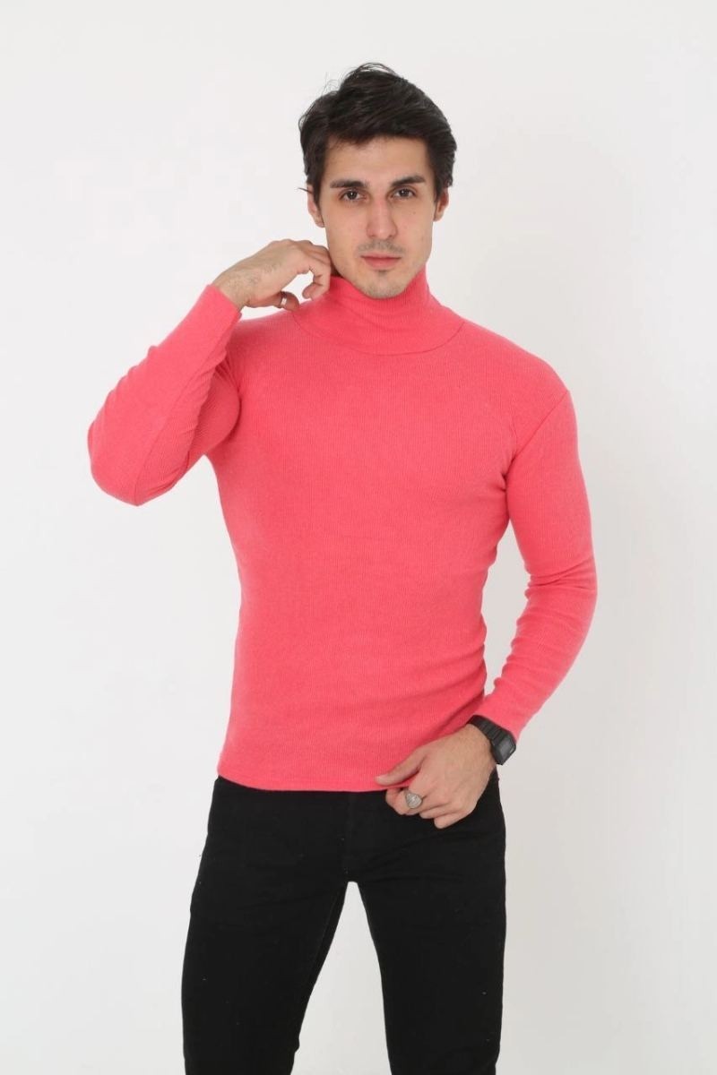 Tarz Yeri Erkek Fitilli Kaşkorse Kumaş Boğazlı Full Likralı Slimfit Body - Pembe