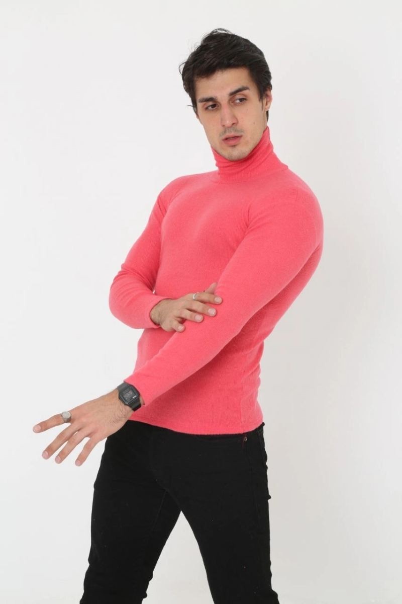 Tarz Yeri Erkek Fitilli Kaşkorse Kumaş Boğazlı Full Likralı Slimfit Body - Pembe görsel 2