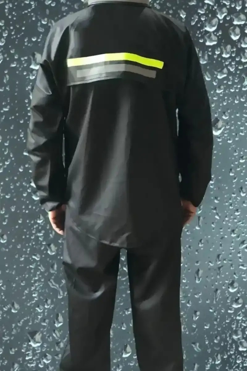 Ayessa Erkek Premium Motorcu Kurye Yağmurluk Takım Su Geçirmez Pvc Kumaş Reflektörlü - Siyah Siyah - 3xl görsel 3