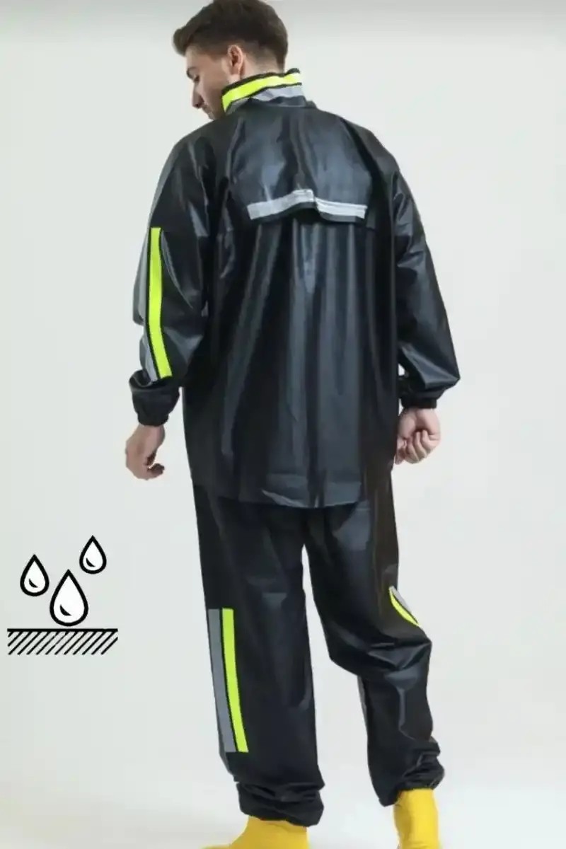 Ayessa Erkek Motorcu Kurye Su Gecirmez Yağmurluk Takım - Siyah Siyah - 3xl görsel 3