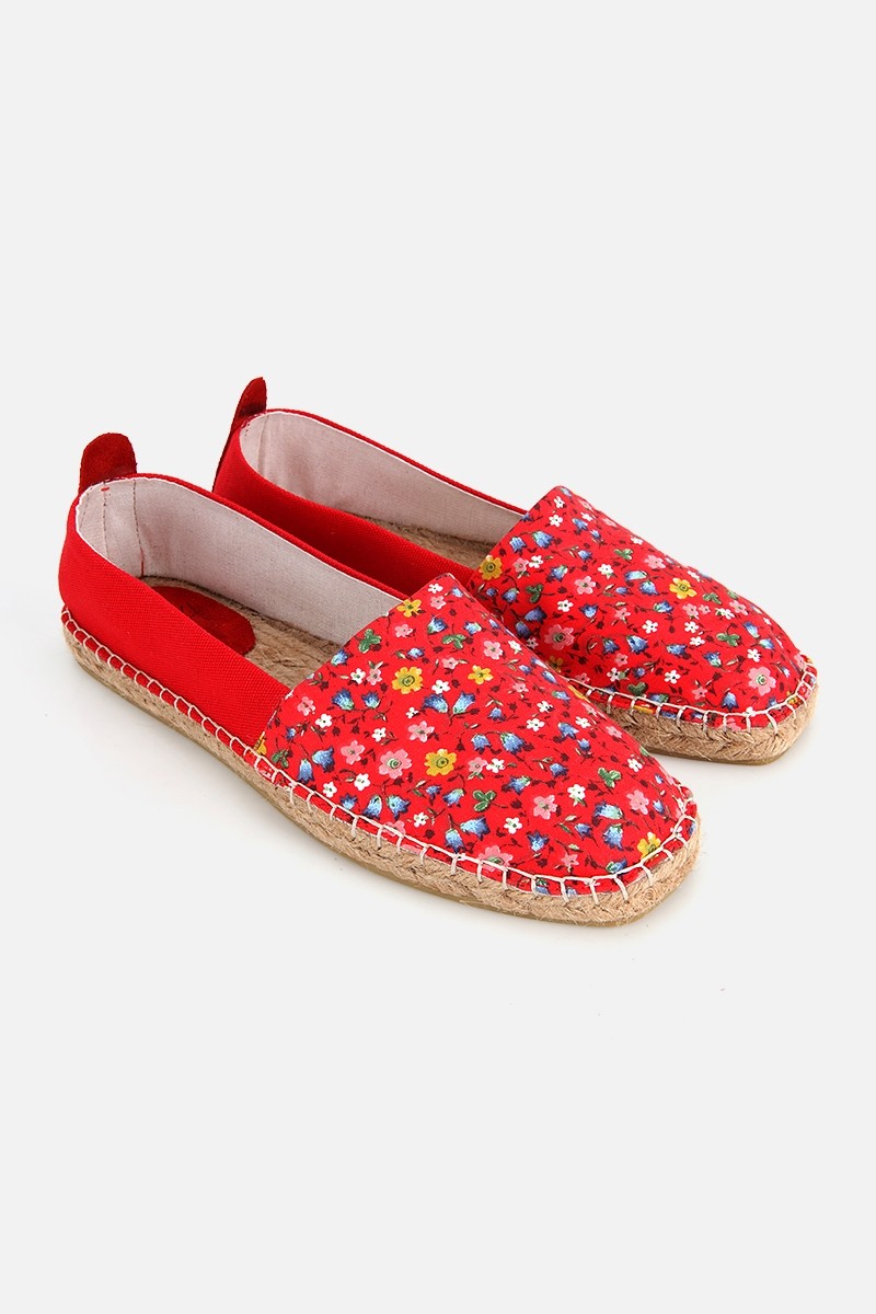 Su14 Tenny Kırmızı Çiçekli Kadın Düz Espadril görsel 2