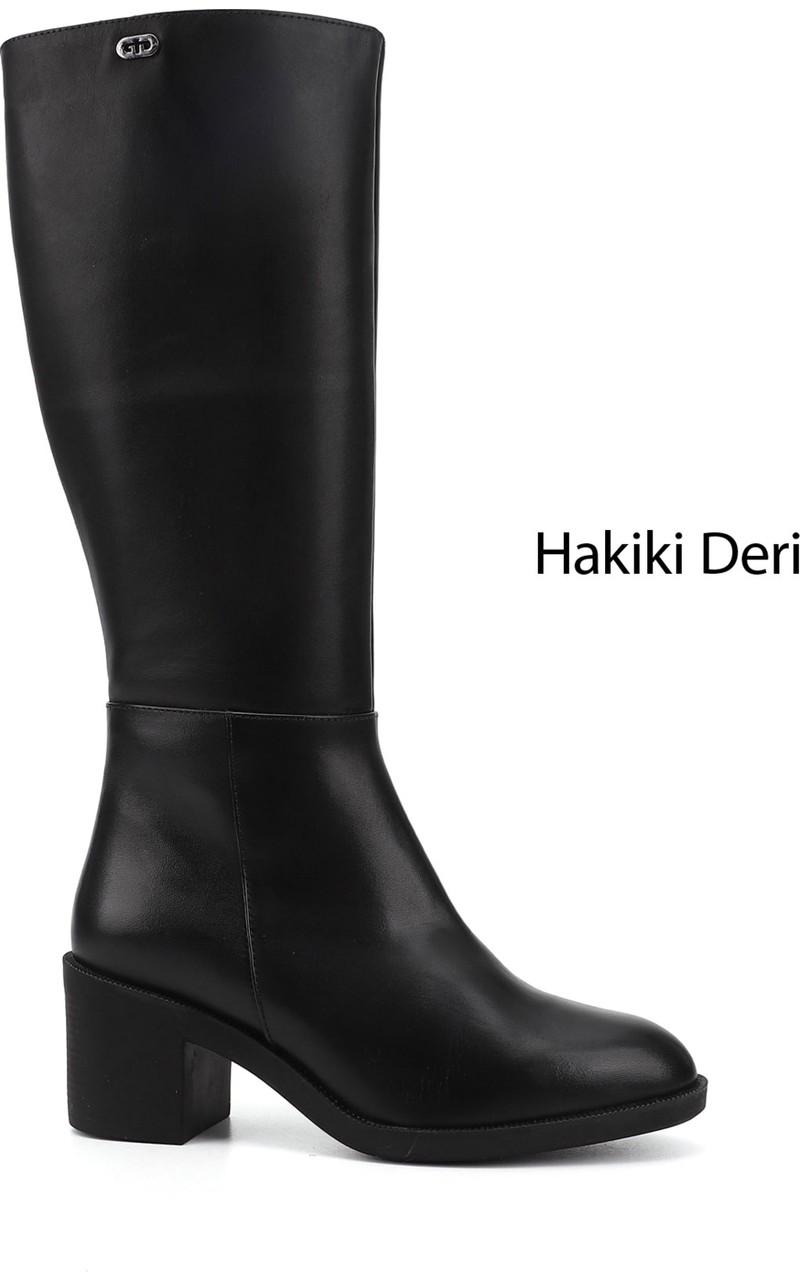 Gönderi(r) Kadın Bej Fermuarlı Kalın Topuklu Hakiki Deri Çizme görsel 2