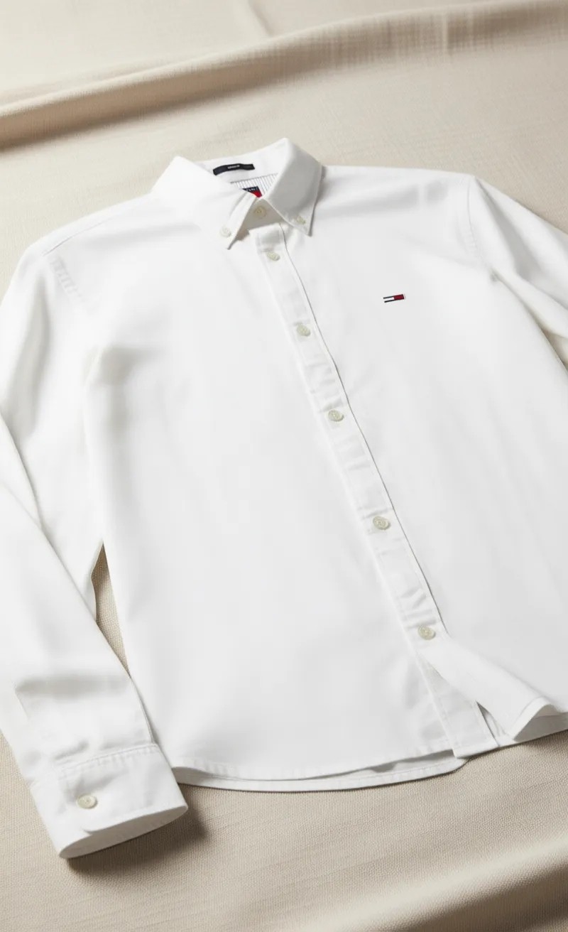 Tommy Hilfiger Erkek Beyaz Oxford Gömlek Uzun Kol Günlük Stil Regular Fit Kesim görsel 3