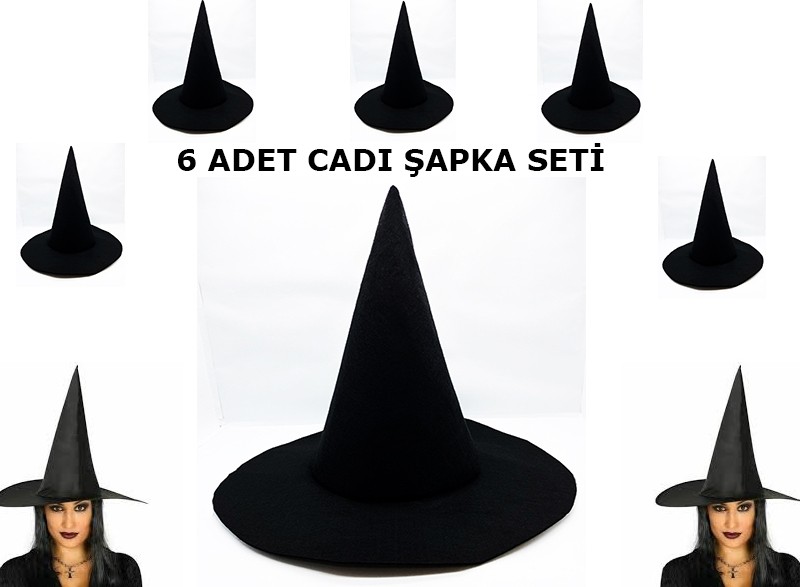 TeknoKapsül Siyah Cadı Şapkası Keçe Yetişkin Boy 6 Adet