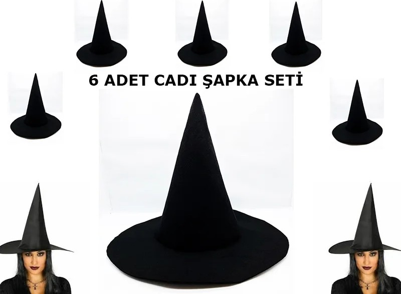TeknoKapsül Siyah Cadı Şapkası Keçe Yetişkin Boy 6 Adet