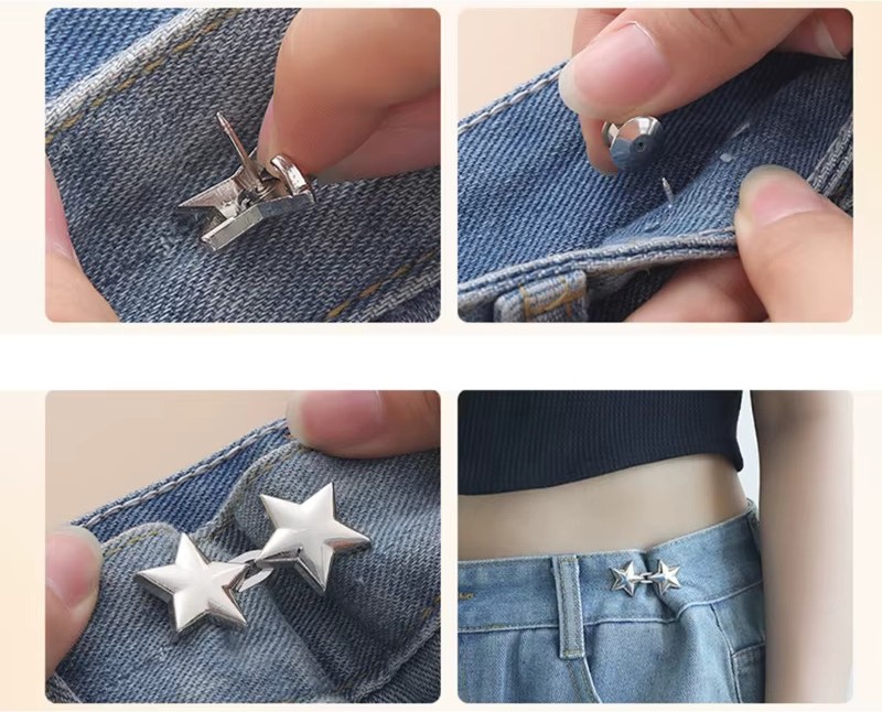Gucso Pantolon Beli Daraltma Aparatı, Broş, Yıldız Kemer , Gold Renk Yıldız Bel Daraltma Çıtçıtı, Dayanıklı Demir Çıtçıt, Kot Pantolon Daraltma Aparatı, Kadın görsel 8