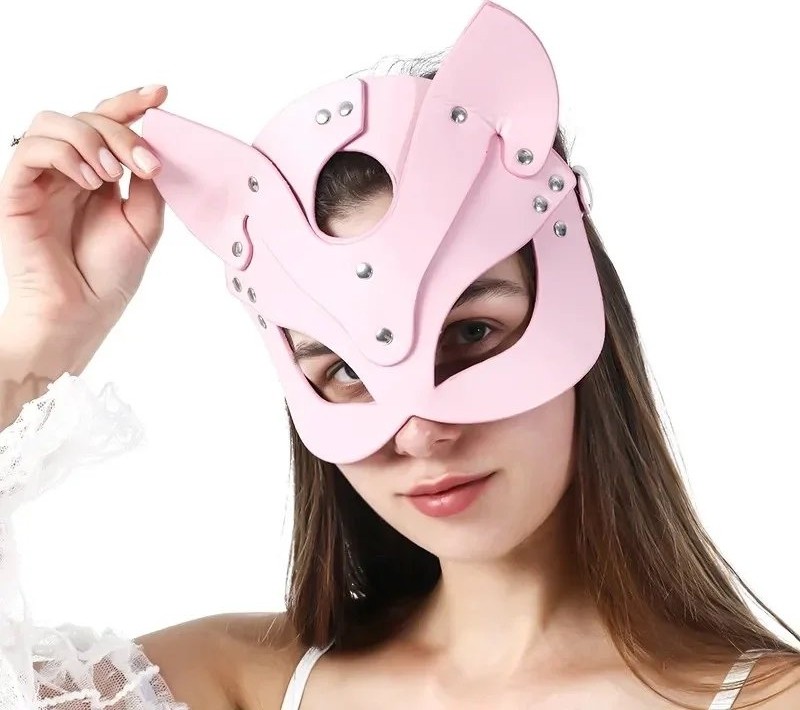 Hace Bazaar Fantezi Deri Seksi Pembe Kedi Maskesi