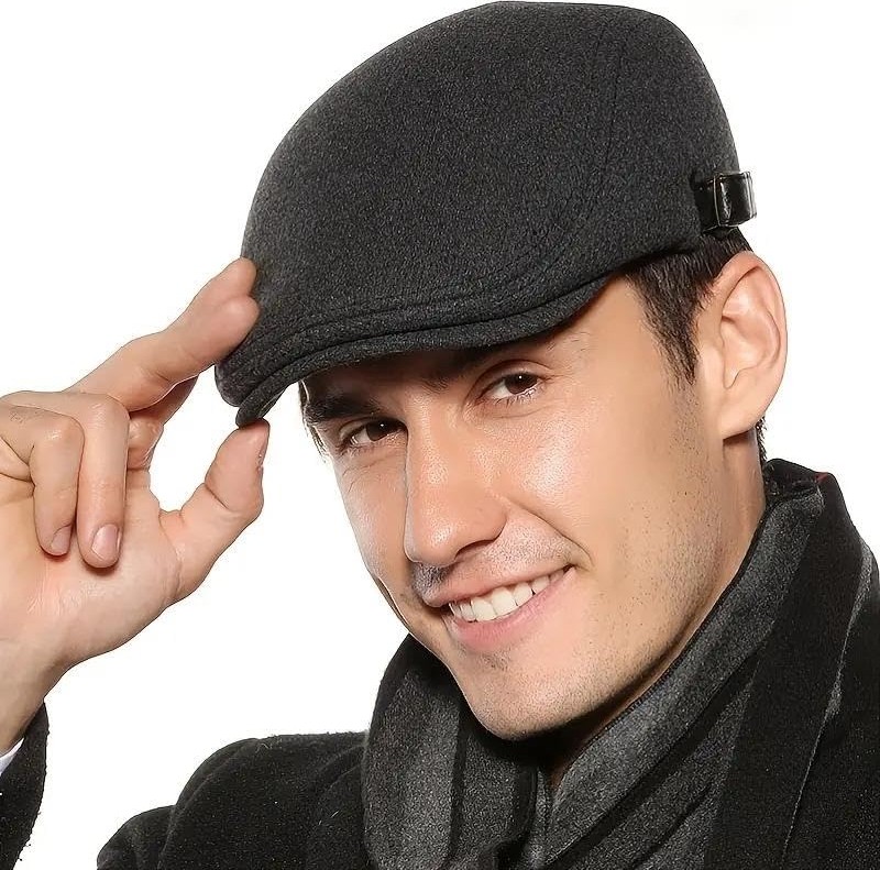 Die Grup Italyan Style Retro Balık Sırtı Erkek Kasket Şapka Tokalı Ayarlanabilir Erkek Koyu Siyah görsel 5