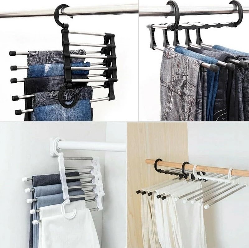 Frefly Store Pantolon Askısı Hareketli Dolap Içi 2 Katlı Katlanabilir 5'li,pantolon,kravat,etek,şal,elbise Için Organizer Askı görsel 2