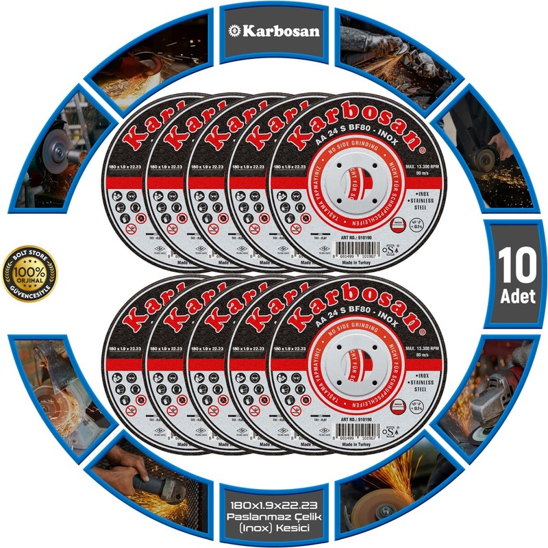 Karbosan Paslanmaz Çelik İnox Kesici 180 x 1.9 x 22.23 mm (10 Adet)